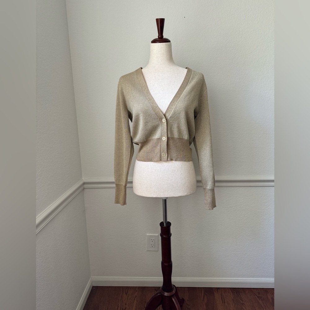 JCrew gold cardigan merino wool size M new with tags